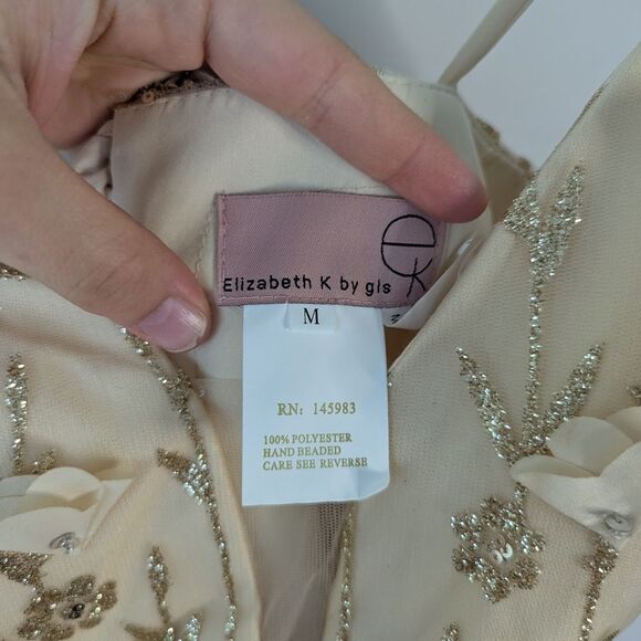 GLS Collective Elizabeth K Champagne Gold 3D Floral Butterfly Dress Size Medium - Picture 7 of 9